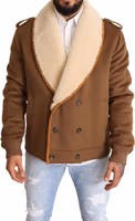 Brown Double Breasted Shearling Coat Jacket 1