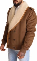 Brown Double Breasted Shearling Coat Jacket 2