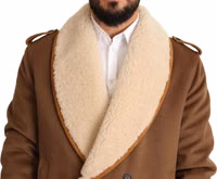 Brown Double Breasted Shearling Coat Jacket 4