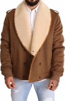 Brown Double Breasted Shearling Coat Jacket 5