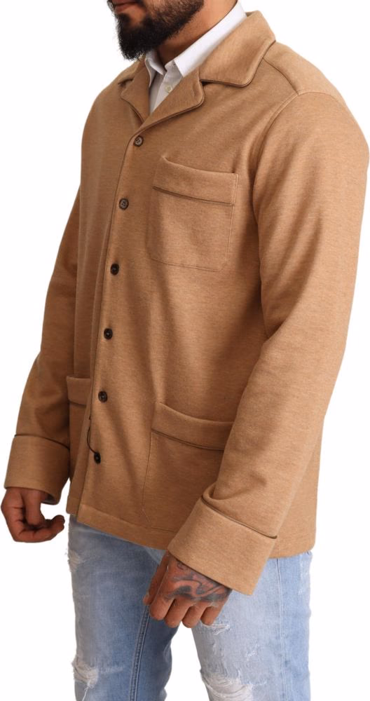 Brown Cotton Button Collared Coat Jacket