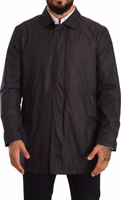 Black Polyester Mens Trench Coat Jacket 1