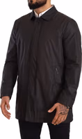 Black Polyester Mens Trench Coat Jacket 2