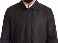 Black Polyester Mens Trench Coat Jacket 4
