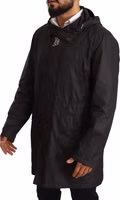 Black Hooded Mens Trench Coat Jacket 1