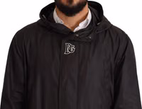 Black Hooded Mens Trench Coat Jacket 4