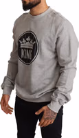 Gray Crown King Print Cotton Sweater 1