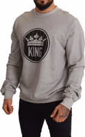Gray Crown King Print Cotton Sweater 4