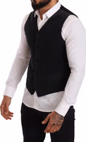 Black Cotton Single Breasted Waistcoat 1