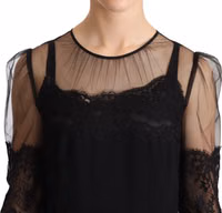 Black Sheer Floral Lace Crystal Maxi Dress 4