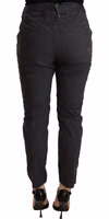 Gray Mid Waist Slim Fit Skinny Cotton Trouser 2