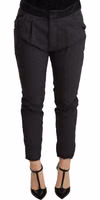 Gray Mid Waist Slim Fit Skinny Cotton Trouser 3