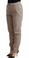 Beige Mid Waist Casual Baggy Stretch Trouser 1