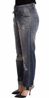 Blue Tattered Mid Waist Straight Denim Trouser 1