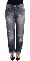 Blue Tattered Mid Waist Straight Denim Trouser 3