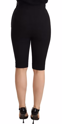 Black Wool Stretch Slim Fit High Waist Shorts