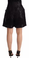Black Floral Brocade High Waist Mini Shorts 2