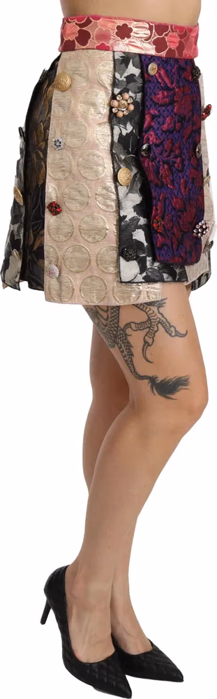 Multicolor Floral Jacquard Crystal Skirt