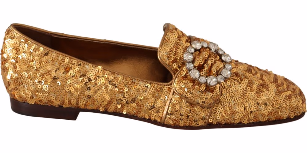 Gold Sequin Crystal Flat Women Loafers Shoes