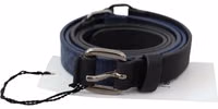 Black Blue Leather Silver Logo Belt 2