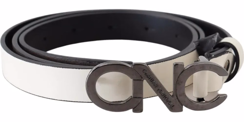 Belt Mettalic Gray Leather Logo Belt