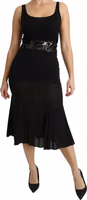 Black Mermaid High Waist Midi Silk Skirt 1