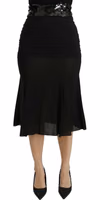 Black Mermaid High Waist Midi Silk Skirt 2