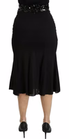 Black Mermaid High Waist Midi Silk Skirt 5