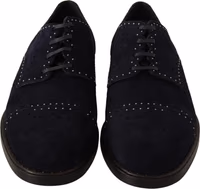 Blue Suede Leather Derby Studded Shoes 4