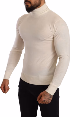 Cream Cashmere Turtleneck Pullover Sweater