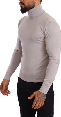 Gray Cashmere Turtleneck Pullover Sweater
