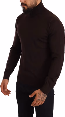 Brown Cashmere Turtleneck Pullover Sweater
