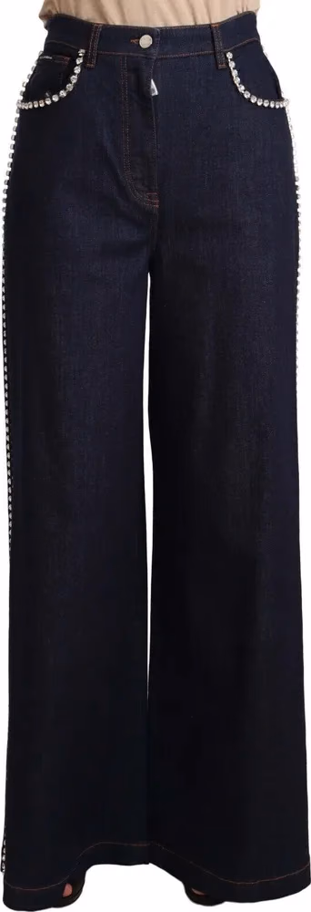 Dark Blue Crystal Embellished Flare Jeans
