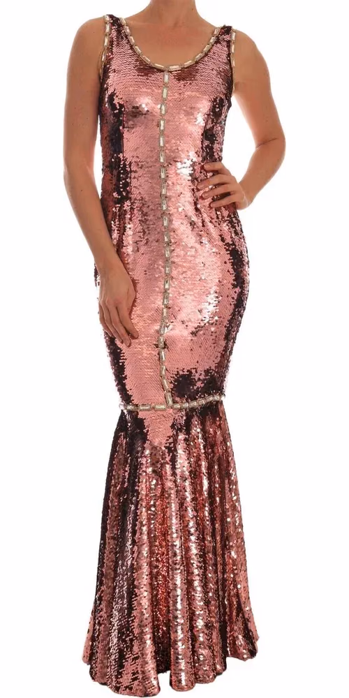 Pink Sequined Sheath Crystal Dress Gown