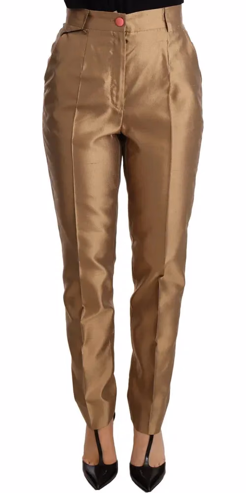 Gold Silk Tapered Trouser Metallic Pants