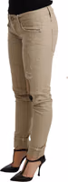 Beige Denim Cotton Bottom Slim Fit Folded Pant 2