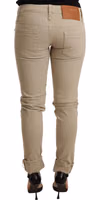 Beige Denim Cotton Bottom Slim Fit Folded Pant 3