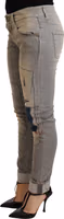 Gray Cotton Slim Fit Folded Hem Women Denim Pant 2