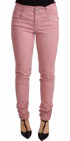 Pink Cotton Slim Fit Women Denim Skinny Pants 1