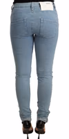 Blue Cotton Stretch Hem Slim Fit Women Denim Trouser 3