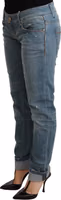 Blue Washed Cotton Folded Hem Women Trouser 2
