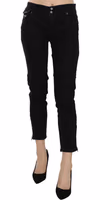 Black Mid Waist Cropped Cut Hem Denim Casual Pants 1