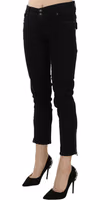 Black Mid Waist Cropped Cut Hem Denim Casual Pants 3