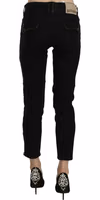 Black Mid Waist Cropped Cut Hem Denim Casual Pants 4