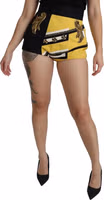 Yellow Black Cotton Jewelled Hot Pants Shorts 1