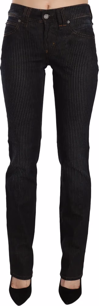 Black Mid Waist Slim Fit Corduroy Denim Casual Pants