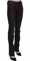 Black Mid Waist Slim Fit Corduroy Denim Casual Pants 2