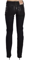 Black Mid Waist Slim Fit Corduroy Denim Casual Pants 4