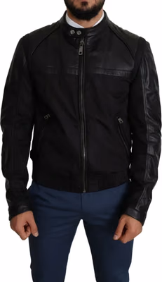 Black Nylon Full Zip Men Bomber Coat Jacket