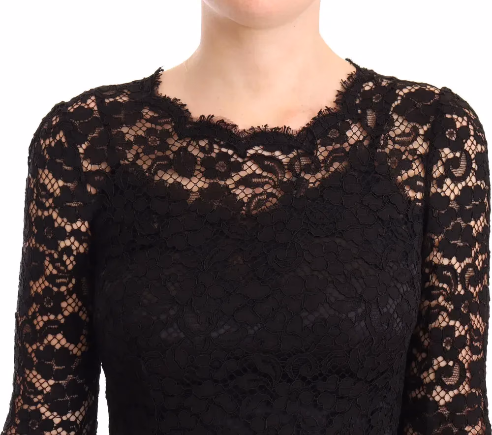 Black Cotton Lace Mermaid Long Sleeves Dress